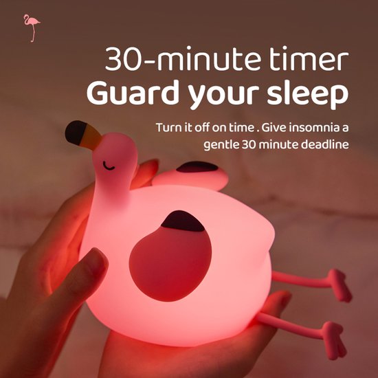 Flamingo Nachtlampje voor Kinderen - Siliconen LED Bedlampje met Telefoonstandaard, Oplaadbaar, Touch, 3 Dimbare Niveaus, 30 min Timer - Kinderkamer Cadeau — afbeelding 3