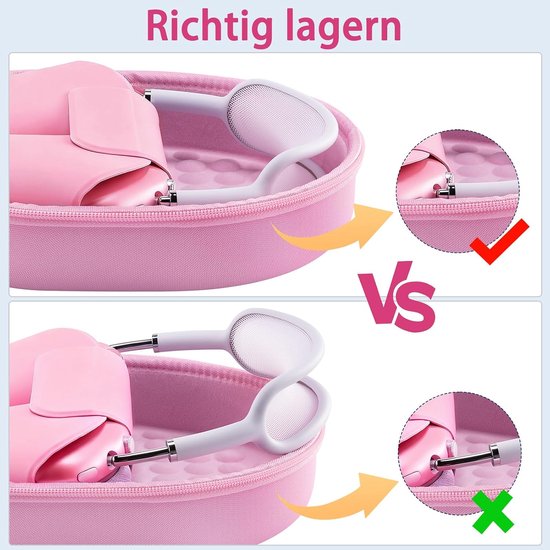 Schaal voor Apple Airpods Max-hoofdtelefoon, draagbare draagtas voor hoofdtelefoon met netvakken voor hoofdtelefoonaccessoires, roze-2 — afbeelding 5