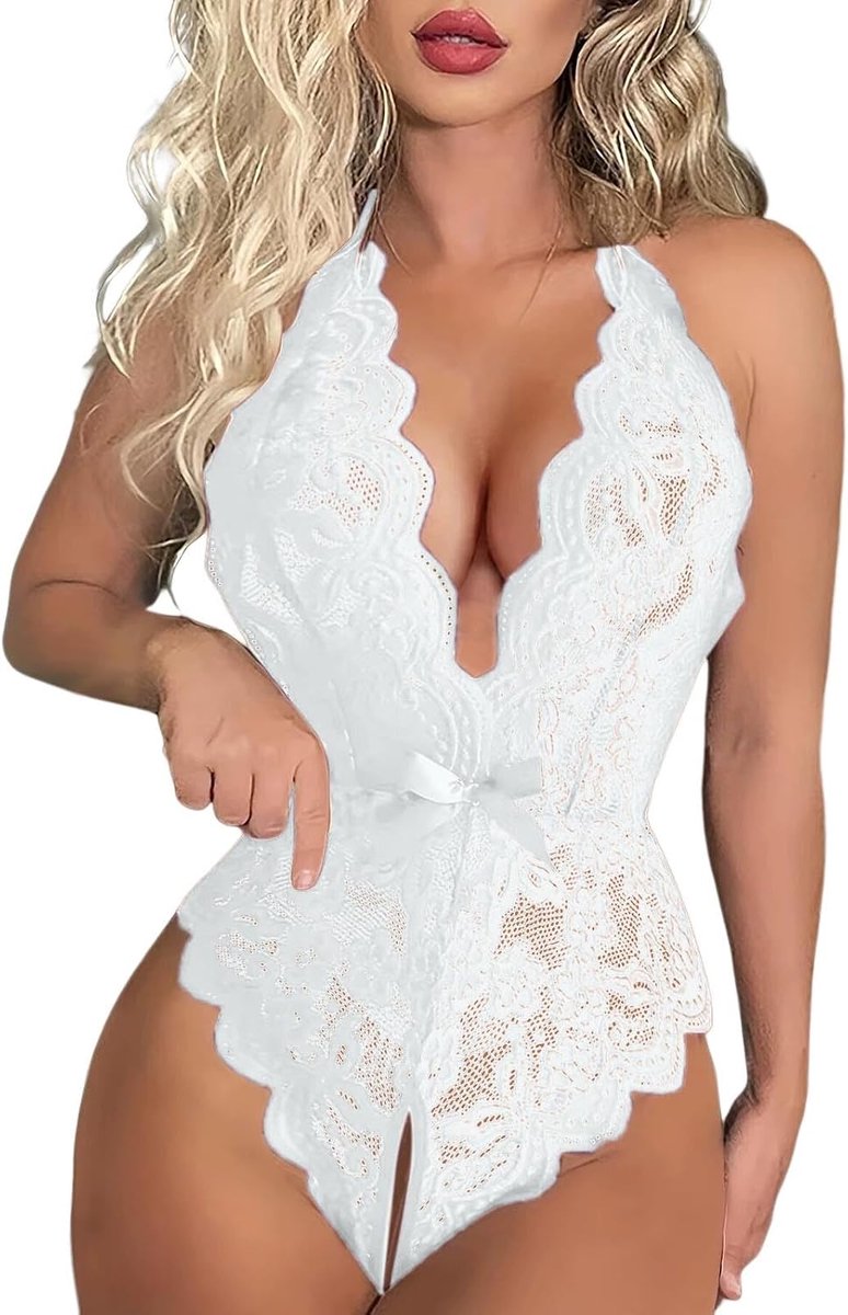 Sexy dameslingerie, babydoll, kant, body, satijn, open rug, verleiding, sensueel, met tanga, glamour, cadeau A124