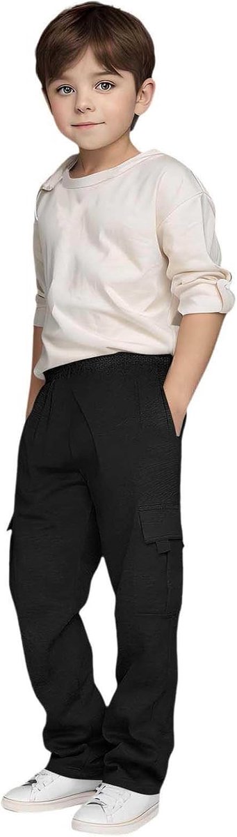 Katoen, kinderen, elastische taille, chino, cargo, joggen, comfortabel, sport, school, casual, meerdere zakken, zacht, ademend, zacht, licht, A22