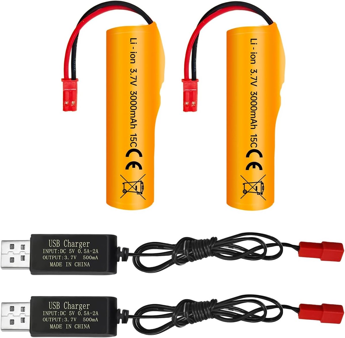 2PCS 3.7V 3000mAh Plug JST Li-ion batterij met USB-oplaadkabel voor HJ819 DE819 RC boot Huina 1337 1338 1516 1517 1552 1554 1558 RC Engineering auto off-road Racing speelgoed