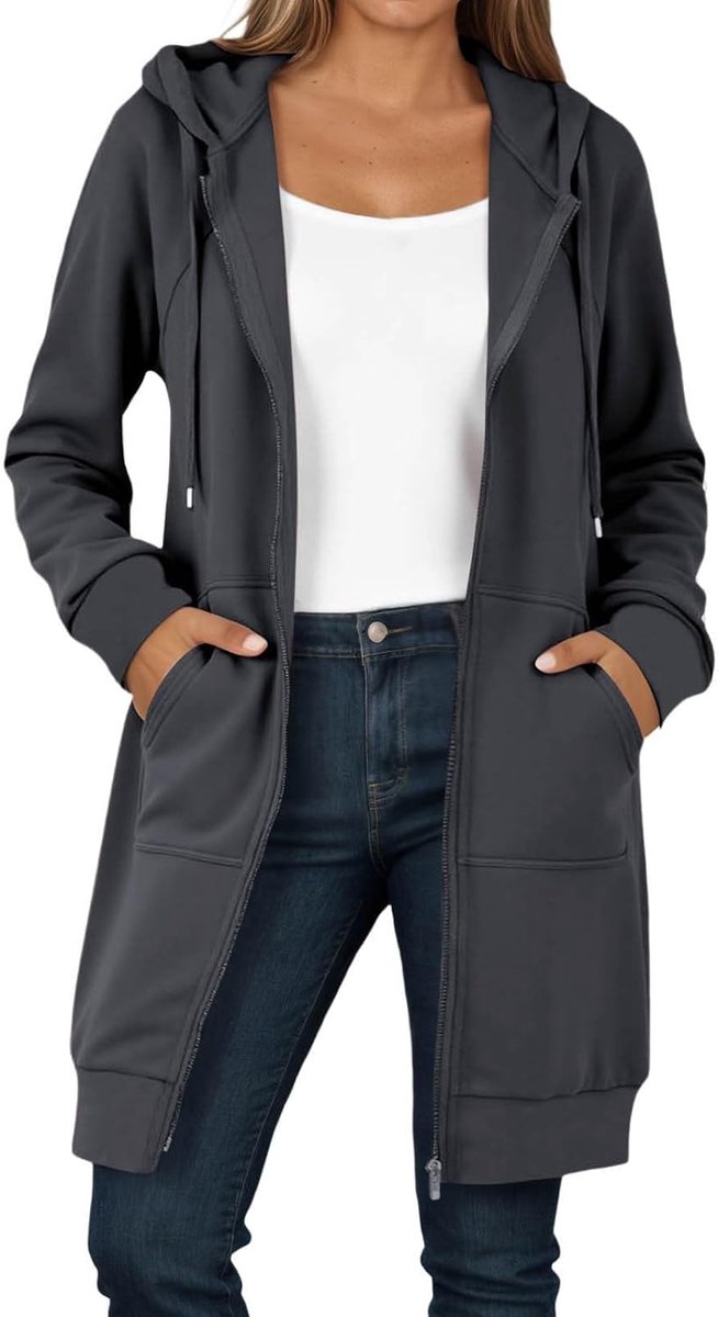 Damestrui met capuchon, oversized, katoen, gevoerd, fleece, voor dagelijks gebruik, sport, warm, A52