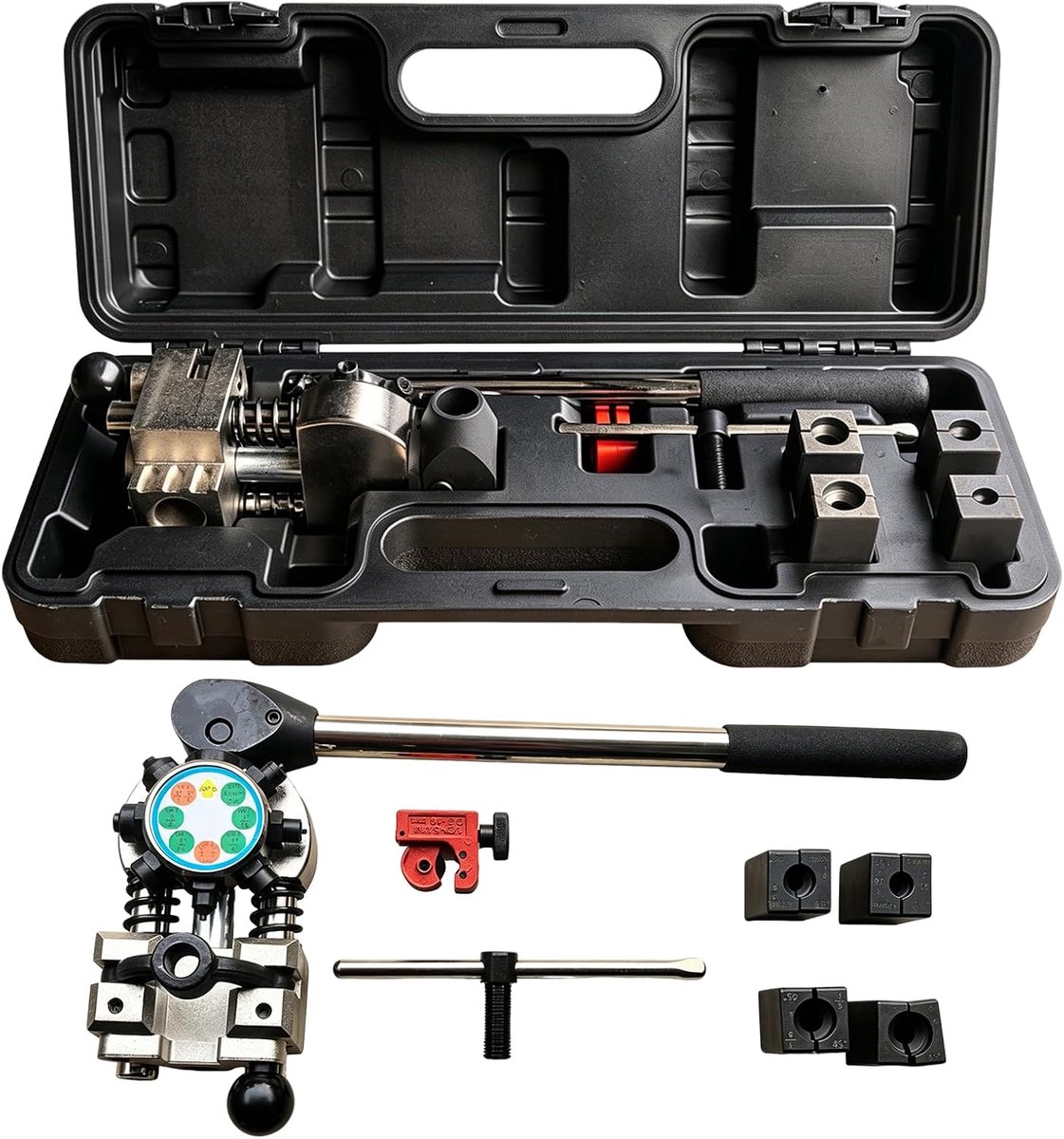 Gereedschapsset voor 45 graden enkel-, dubbele en bubbel-, remlijnuitlopende gereedschapsset voor 3/16", 1/4", 5/16", 3/8" en 4,75 mm buizen, remmen reparatie flaring tool