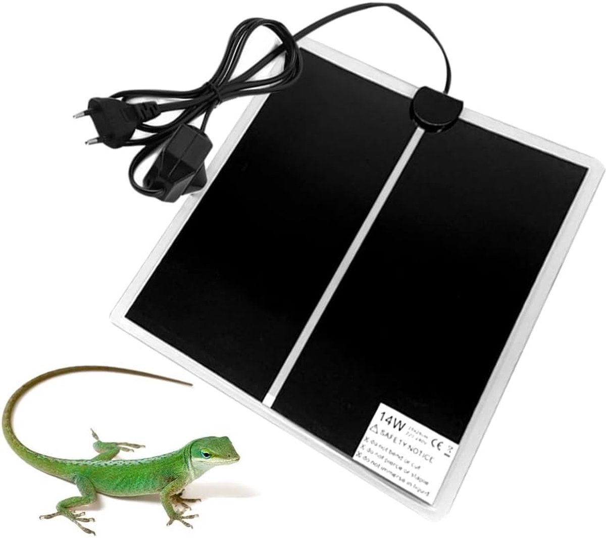 Verwarmingsmat, 14 W, instelbaar, niet-klevend, warmtekussen met temperatuurregeling voor reptielen, slangen, hagedis, gecko, kluizenaarkreeft, amfibieën (28 x 28 cm)