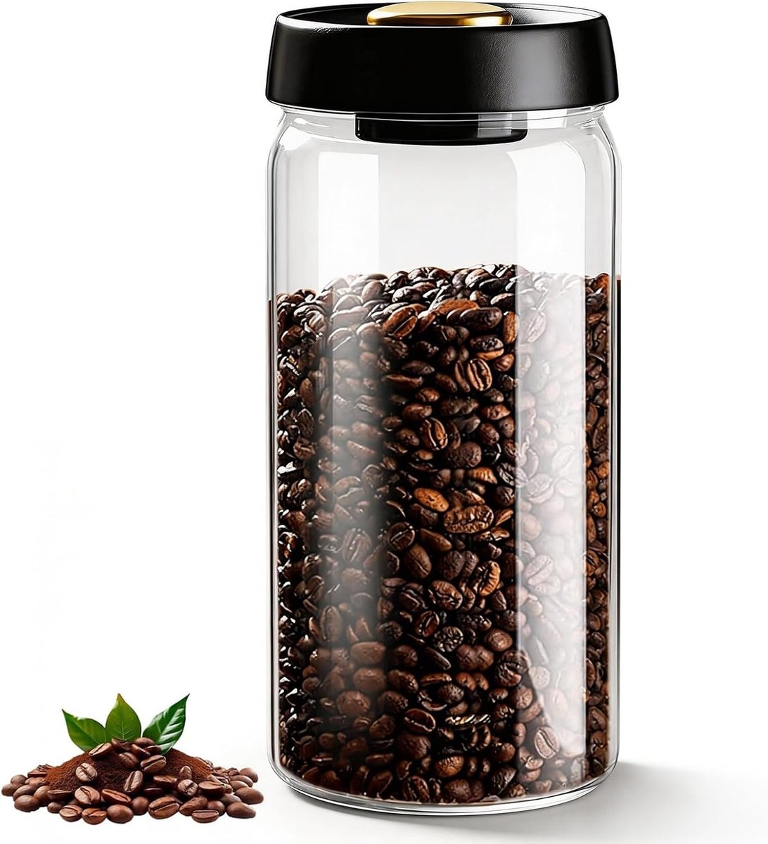 Koffiecontainer, koffieopslagcontainer, transparante vacuümcontainer van 1800 ml voor thee, noten, graan, bonen, thee, meel