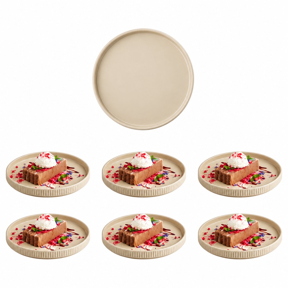 APS The Grid Dinerbord - Bordenset - Porseleine borden - Stapelbaar - Zand Beige - 20 cm (6 stuks)