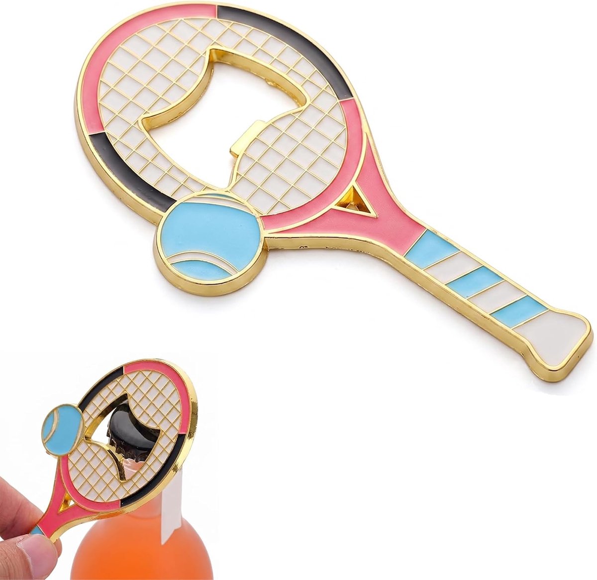 Tennisracket flesopener met magneet, kleurrijke blikopener van zinklegering, origineel tenniscadeau voor mannen en - ShopVlot