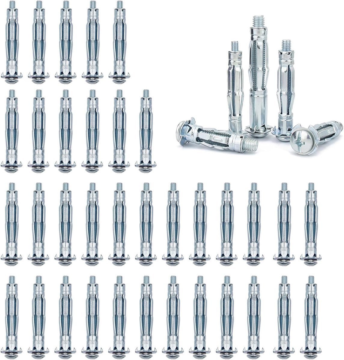 40 Pcs Hollow Wall Anchors M5 x 52 Hollow Metal Anchor Set, Carbon Steel, Hollow Wall Plugs Metal, Expansion Nuts, for - ShopVlot