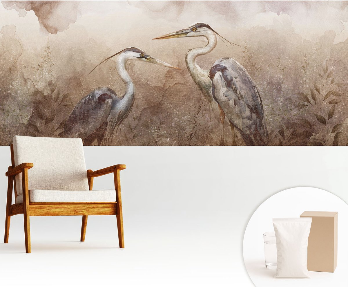 Wallfluent Fotobehang - Bruin Vliesbehang - 250x104 cm - Elegante Vogels Muurschildering - Gang behang Dieren - Fotobehang Vlies - Gang behang