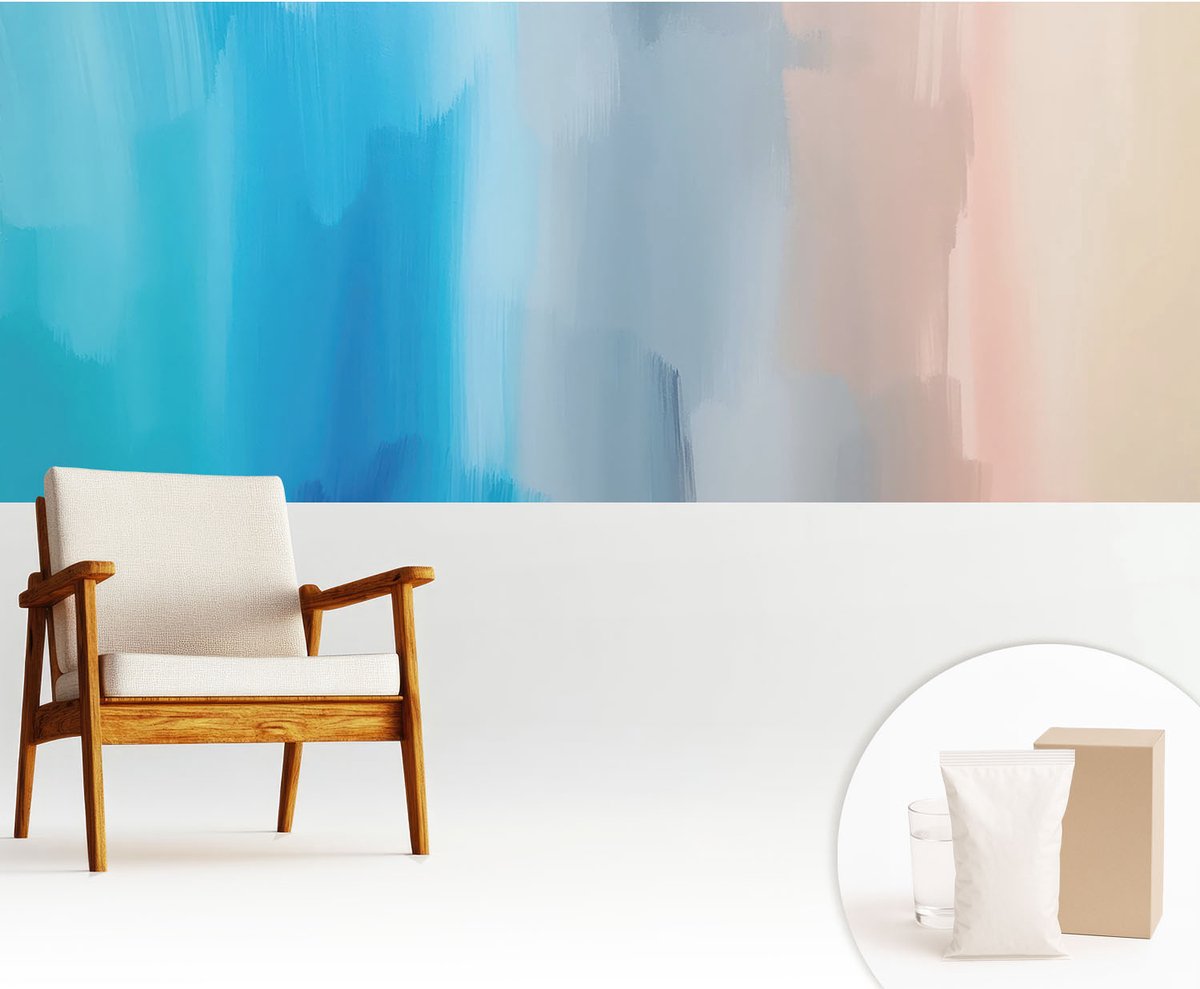 Wallfluent Fotobehang - Blauw Vliesbehang - 250x104 cm - Kleurrijke Abstractie Muurschildering - Gang behang Abstractie - Fotobehang Vlies - Slaapkamer behang