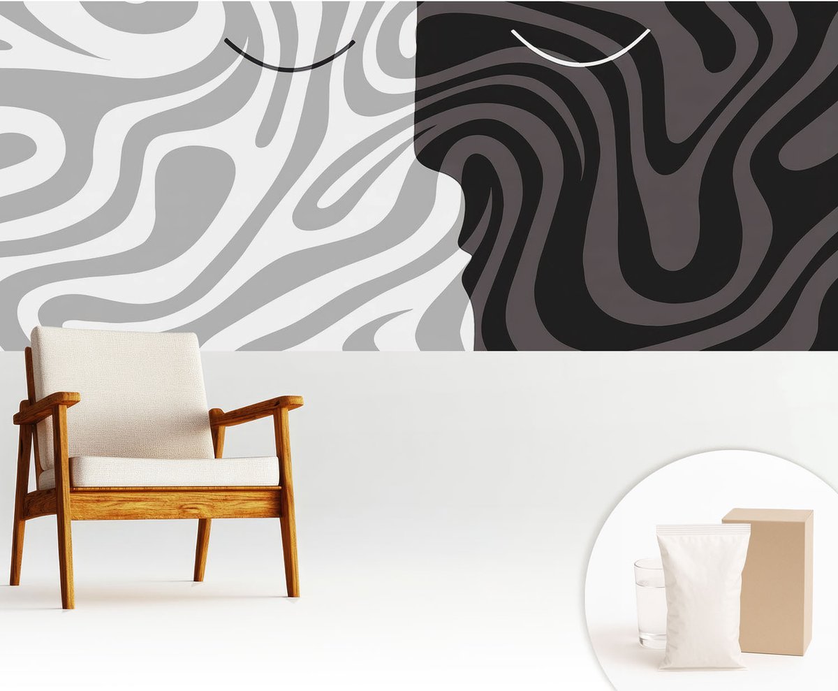 Wallfluent Fotobehang - Grijs Vliesbehang - 250x104 cm - Abstracte Gezichten Fotobehang Vlies - Hal behang Abstractie - Muurschildering - Woonkamer behang