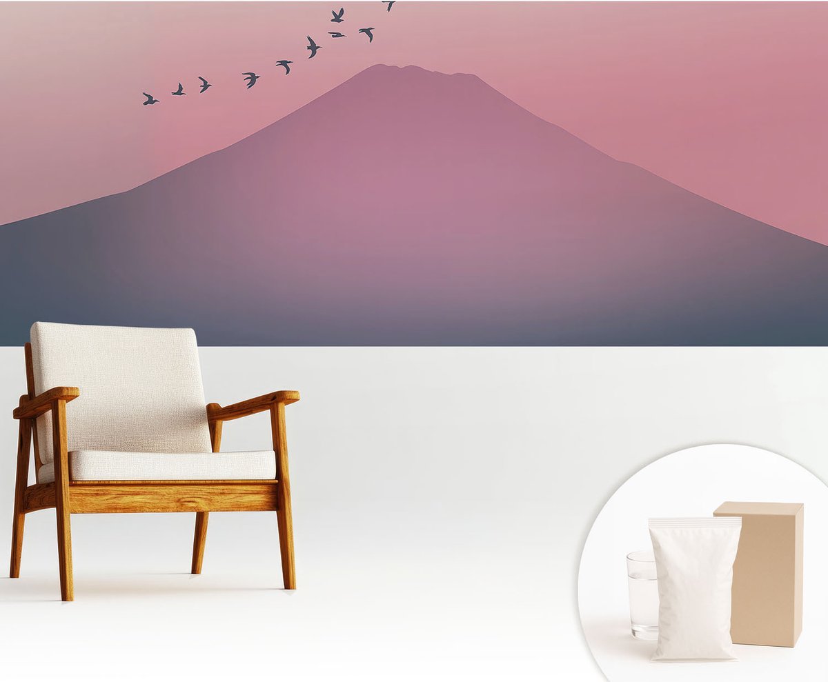 Wallfluent Fotobehang - Roze Vliesbehang - 250x104 cm - Bergwesten Muurschildering - Gang behang Landschappen - Fotobehang Vlies - Slaapkamer behang
