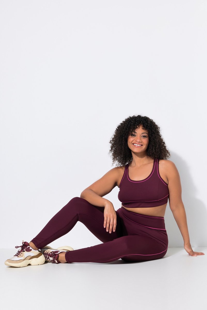 Ulla Popken - Dames - Legging sierbiesjes slim fit stretch - Donkerpruim - Maat 50+