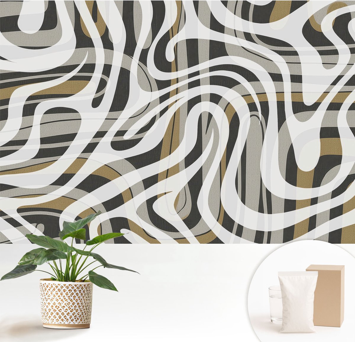 Wallfluent Fotobehang - Wit Vliesbehang - 152x104 cm - Abstracte Lijnen Fotobehang Vlies - Hal behang Abstractie - Muurschildering - Woonkamer behang