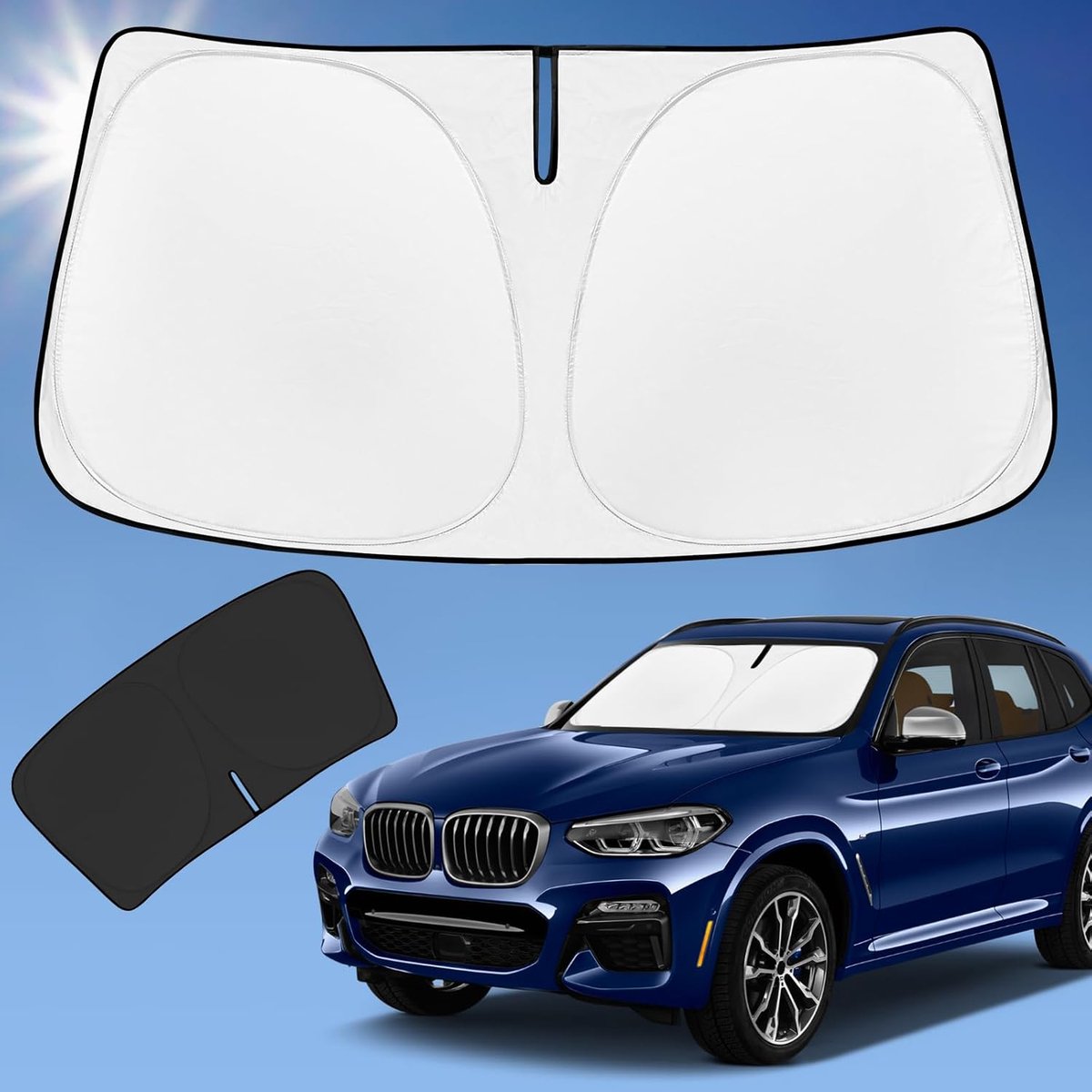 Famanu – Zonnescherm voor bescherming van de voorruit - 4 lagen - aangepaste pasvorm - zonnewering - blokkeert uv-stralen - auto-accessoires
