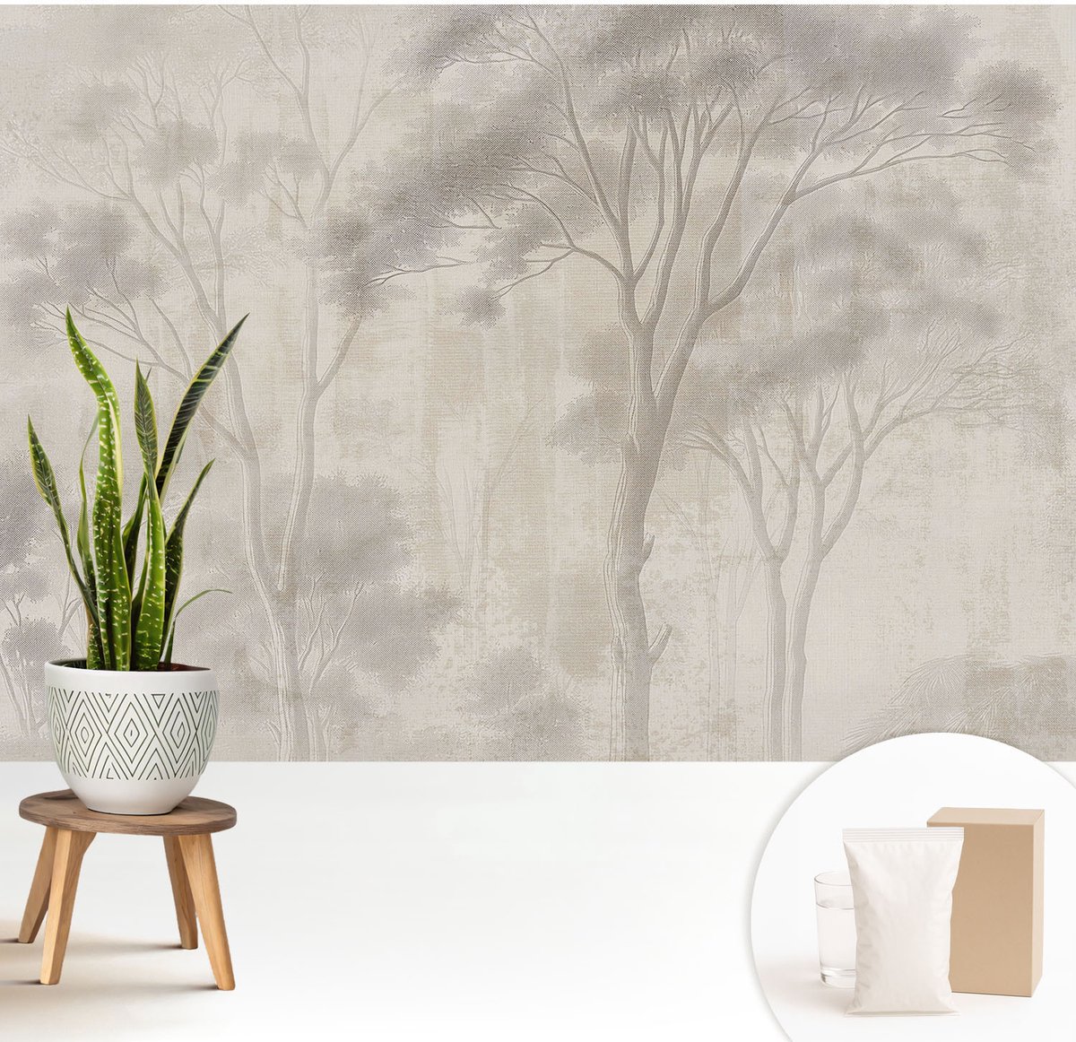 Wallfluent Fotobehang - Wit Vliesbehang - 208x146 cm - Stijlvolle Harmonie Fotobehang Vlies - Woonkamer behang Landschappen - Muurschildering - Hal behang