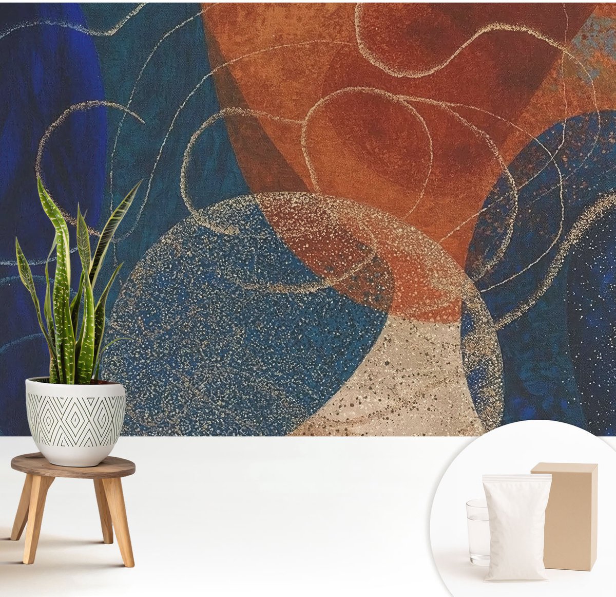 Wallfluent Fotobehang - Marine Vliesbehang - 208x146 cm - Kleurrijke Vormen Fotobehang Vlies - Woonkamer behang Abstractie - Muurschildering - Hal behang