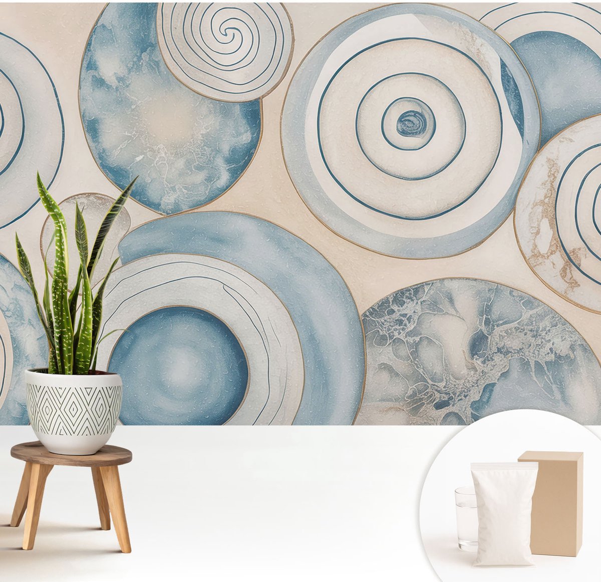 Wallfluent Fotobehang - Beige Vliesbehang - 208x146 cm - Spiraalvormige Wervels Muurschildering - Slaapkamer behang Abstractie - Fotobehang Vlies - Slaapkamer behang