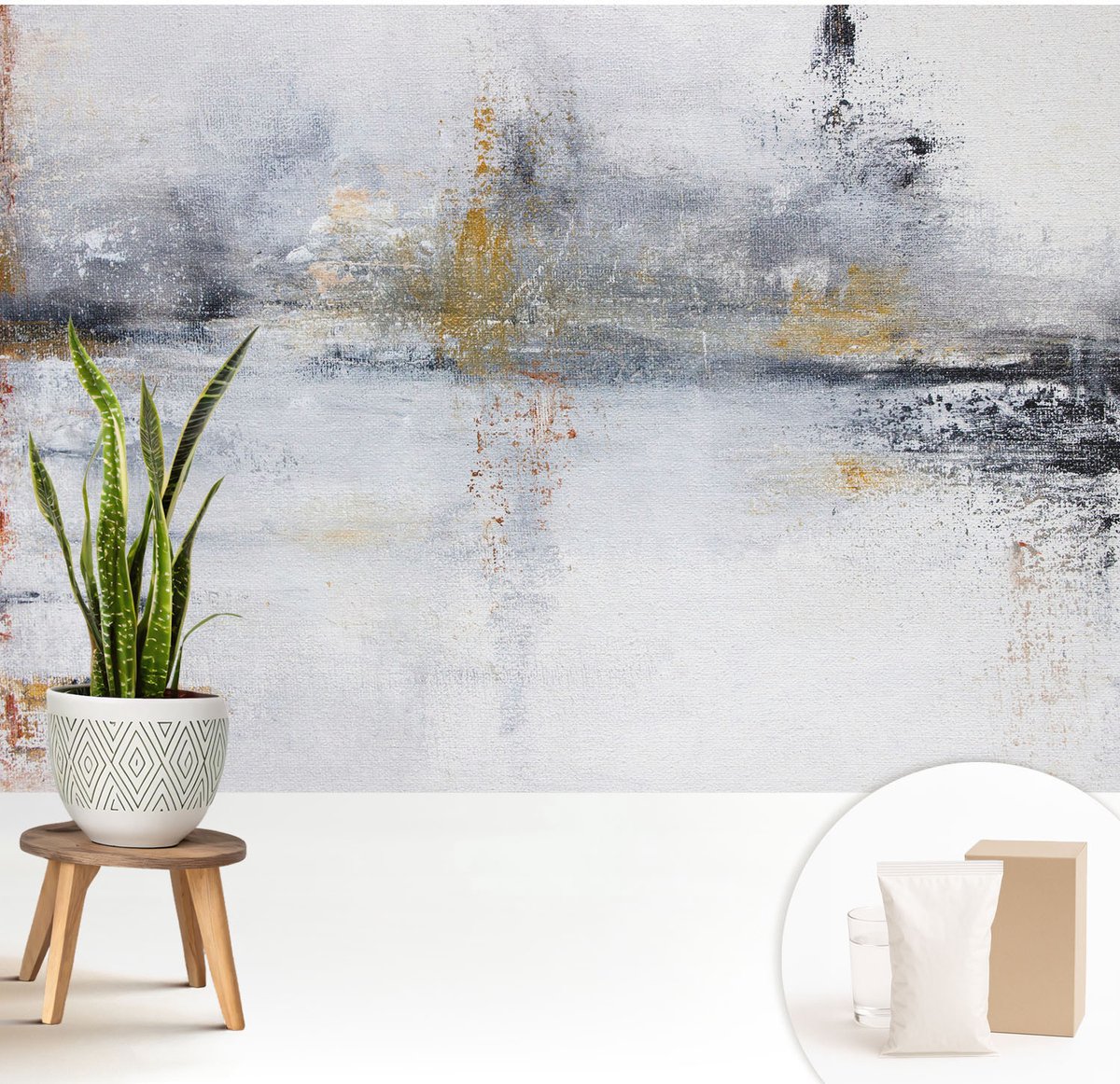 Wallfluent Fotobehang - Wit Vliesbehang - 208x146 cm - Harmonieuze Abstractie Muurschildering - Gang behang Abstractie - Fotobehang Vlies - Slaapkamer behang