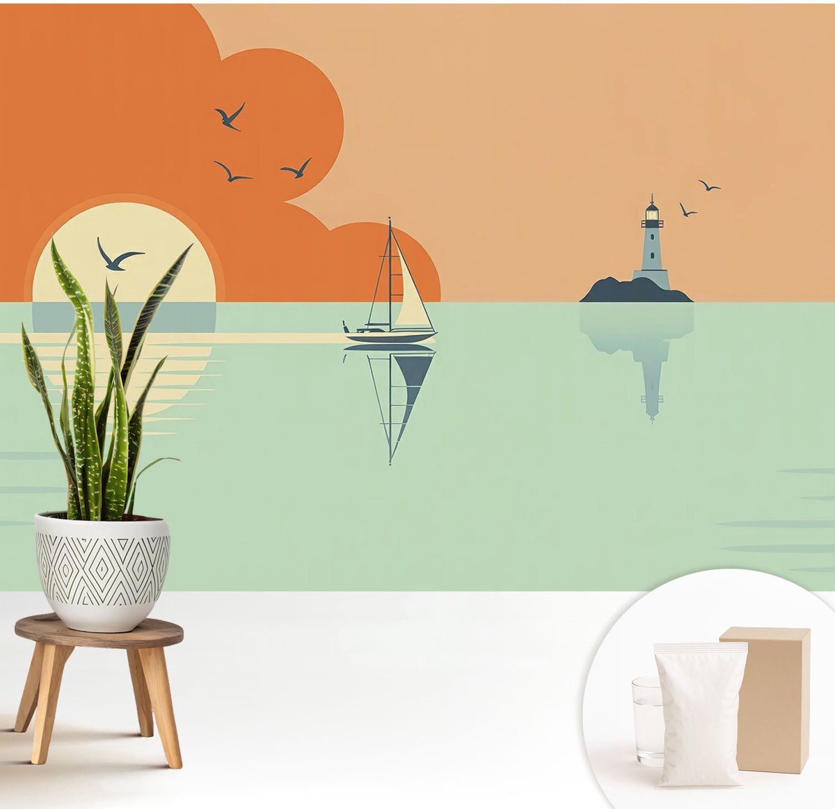 Wallfluent Fotobehang - Oranje Vliesbehang - 208x146 cm - Zeegenot Muurschildering - Gang behang Landschappen - Fotobehang Vlies - Slaapkamer behang