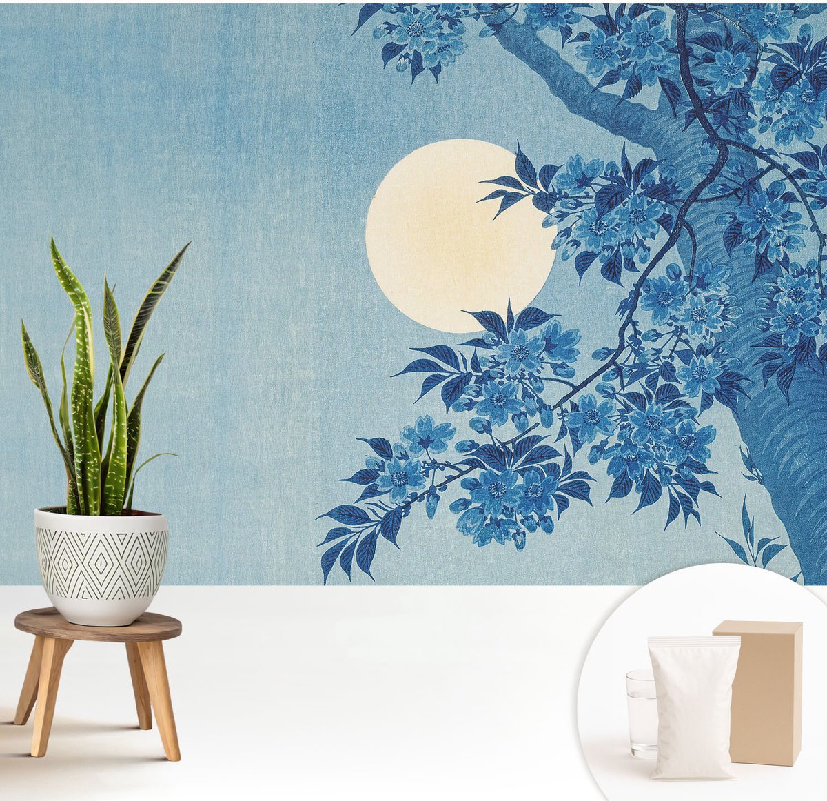 Wallfluent Fotobehang - Blauw Vliesbehang - 208x146 cm - Bloemenmaan Muurschildering - Gang behang Landschappen - Fotobehang Vlies - Gang behang