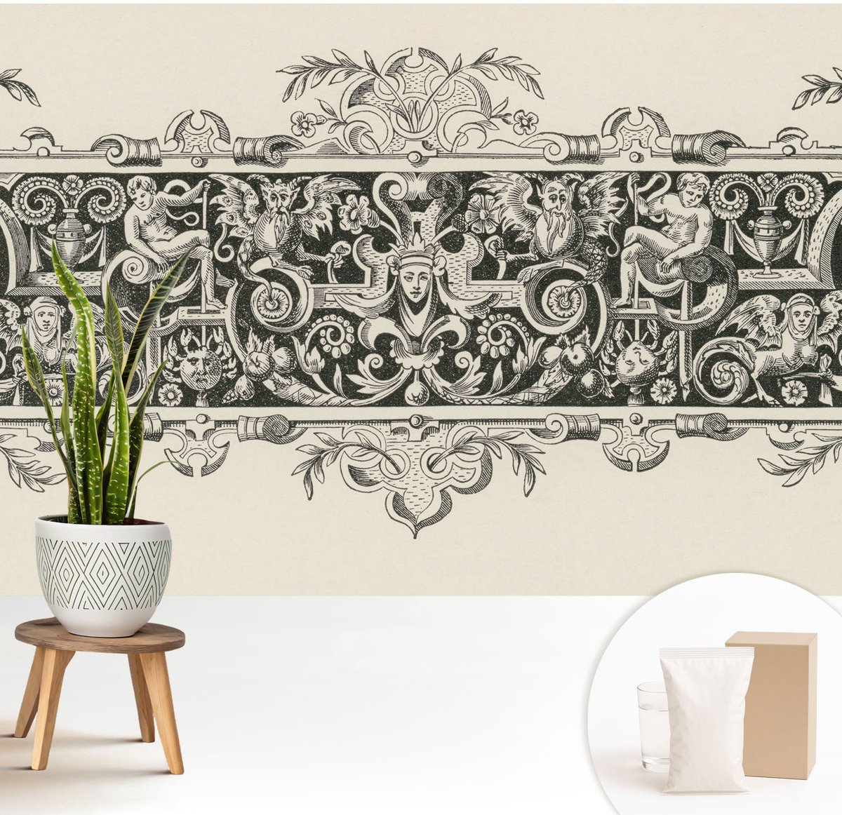 Wallfluent Fotobehang - Zwart-Wit Vliesbehang - 208x146 cm - Mythologische Motieven Fotobehang Vlies - Hal behang Deel - Muurschildering - Woonkamer behang