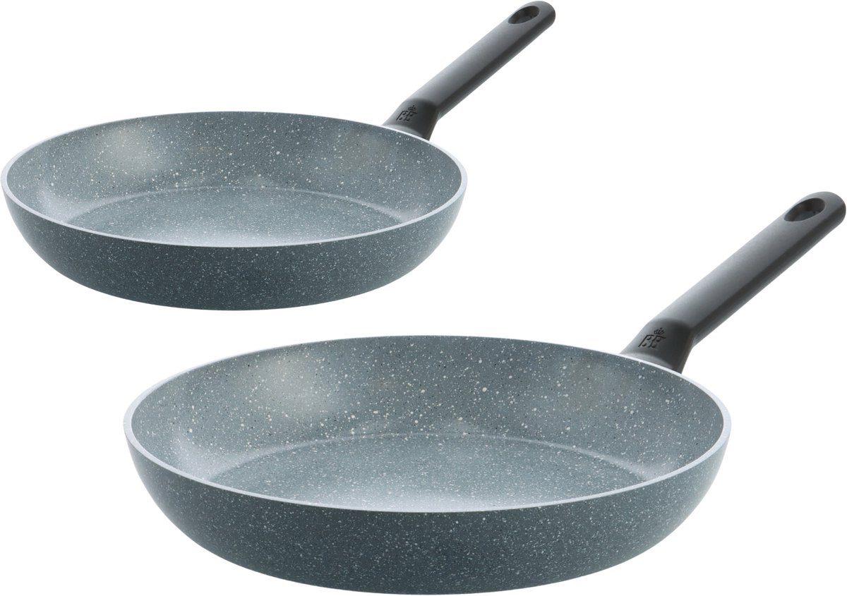 BK Blue Label Granite keramische antiaanbak koekenpannenset 2-delig - 20/28cm - PFAS-vrij - Inductie pannenset - Ovenbestendig tot 160°C - Vaatwasserbestendig - Snelle opwarming – Koudgrepen – Zonder deksel - Blauw