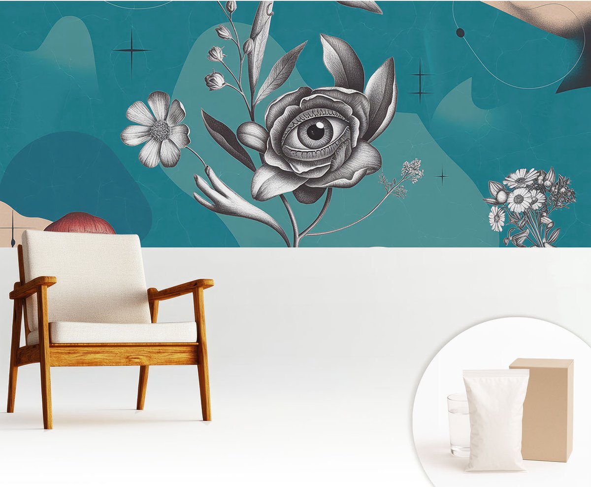Wallfluent Fotobehang - Blauw Vliesbehang - 250x104 cm - Bloem Oog Muurschildering - Slaapkamer behang Deel - Fotobehang Vlies - Gang behang