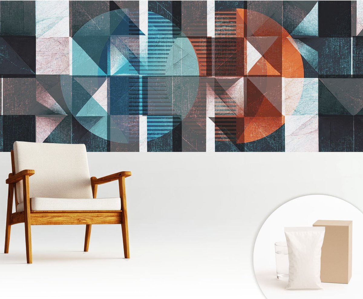 Wallfluent Fotobehang - Blauw Vliesbehang - 250x104 cm - Abstracte Vormen Fotobehang Vlies - Woonkamer behang Abstractie - Muurschildering - Hal behang
