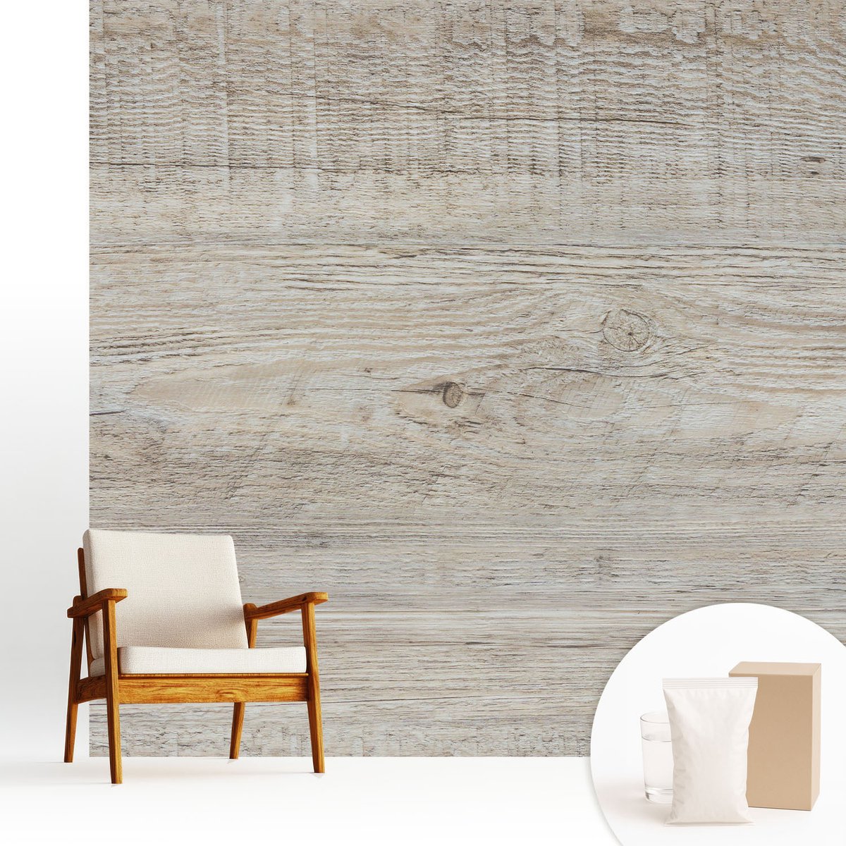 Wallfluent Fotobehang - Grijs Vliesbehang - 250x250 cm - Houten Ringen Fotobehang Vlies - Woonkamer behang Texturen - Muurschildering - Woonkamer behang