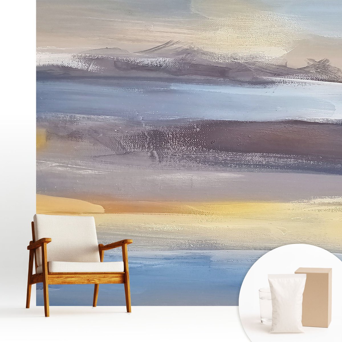 Wallfluent Fotobehang - Blauw Vliesbehang - 250x250 cm - Vreedzaam Landschap Muurschildering - Gang behang Abstractie - Fotobehang Vlies - Slaapkamer behang