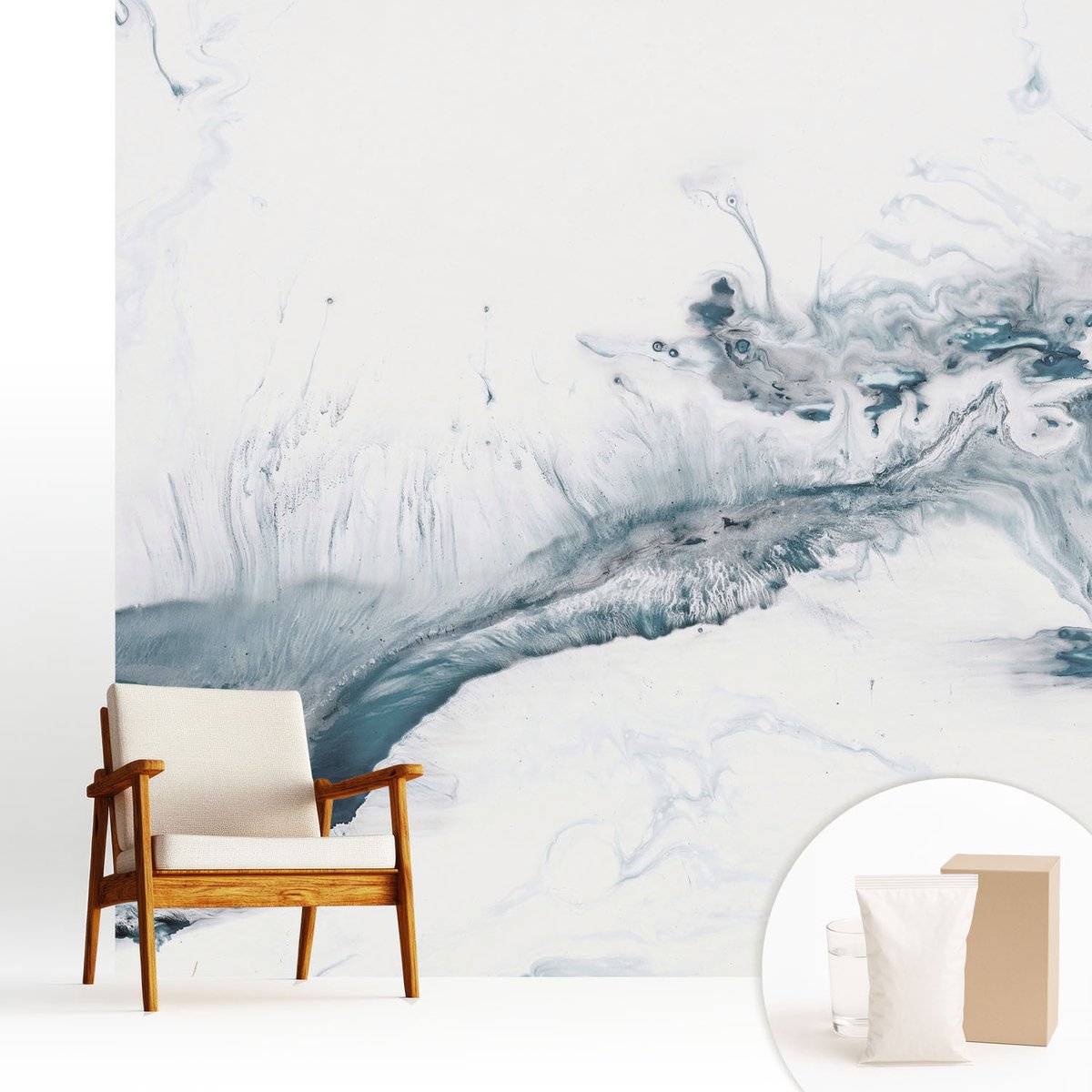 Wallfluent Fotobehang - Wit Vliesbehang - 250x250 cm - Abstracte Elegantie Muurschildering - Slaapkamer behang Abstractie - Fotobehang Vlies - Slaapkamer behang