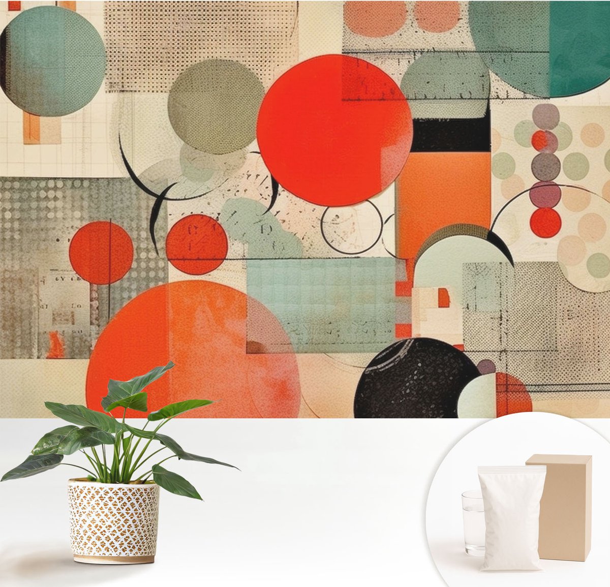 Wallfluent Fotobehang - Rood Vliesbehang - 152x104 cm - Kleurrijke Abstractie Muurschildering - Gang behang Abstractie - Fotobehang Vlies - Slaapkamer behang
