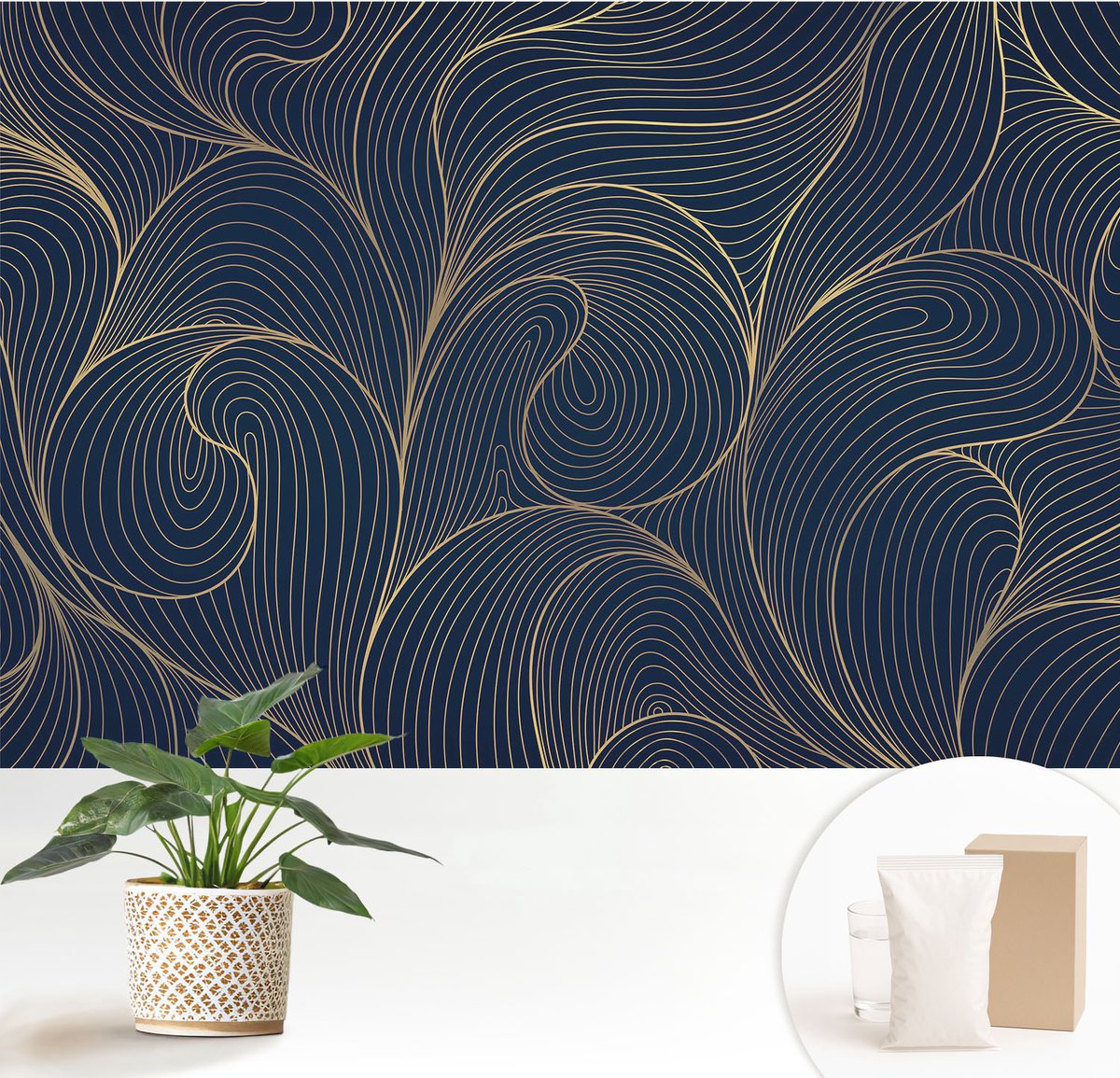 Wallfluent Fotobehang - Marine Vliesbehang - 152x104 cm - Golvend Motief Muurschildering - Gang behang Abstractie - Fotobehang Vlies - Gang behang