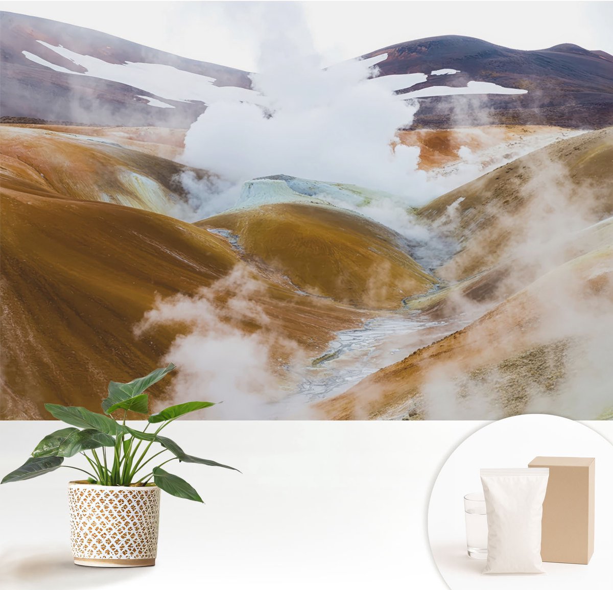 Wallfluent Fotobehang - Bruin Vliesbehang - 152x104 cm - Vulkanische Heuvels Fotobehang Vlies - Hal behang Landschappen - Muurschildering - Hal behang