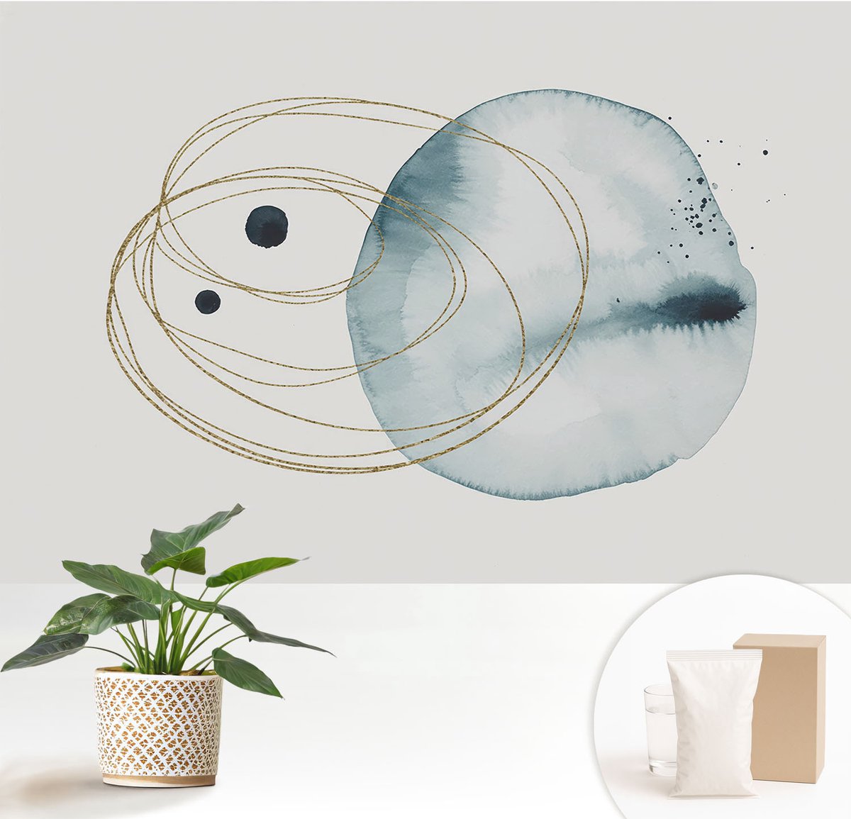 Wallfluent Fotobehang - Wit Vliesbehang - 152x104 cm - Abstracte Verbinding Fotobehang Vlies - Hal behang Abstractie - Muurschildering - Woonkamer behang