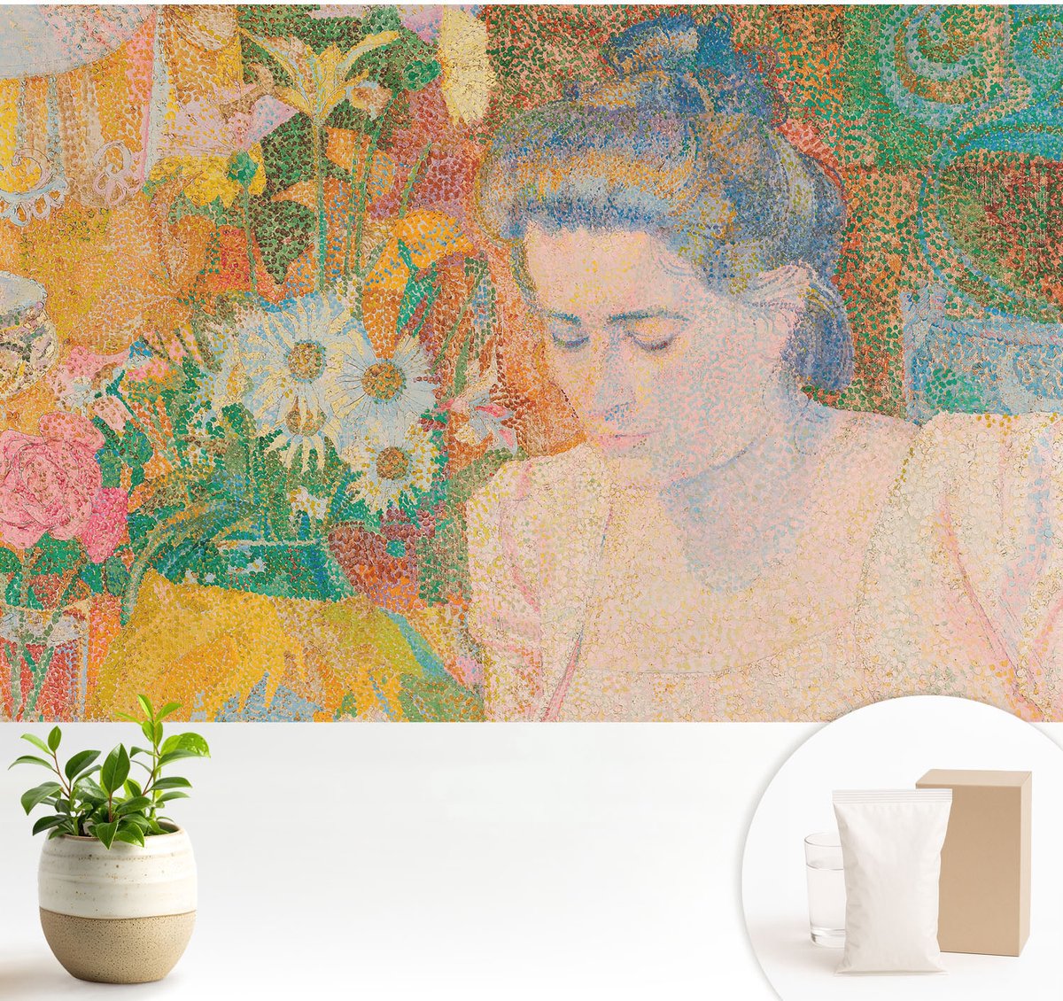 Wallfluent Fotobehang - Geel Vliesbehang - 104x70 cm - Bloemenportret Muurschildering - Slaapkamer behang Mensen - Fotobehang Vlies - Slaapkamer behang