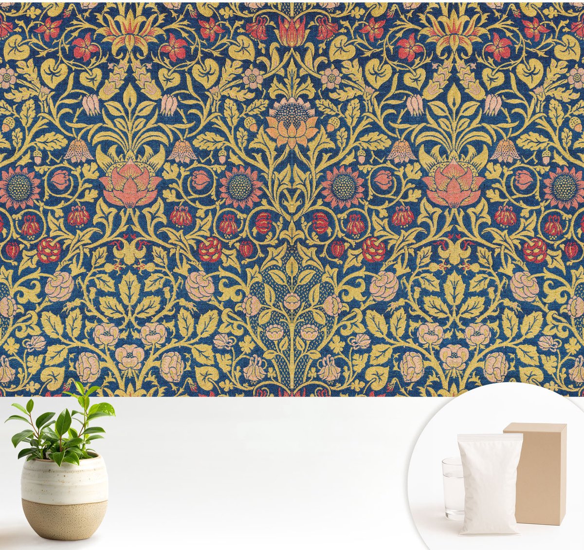 Wallfluent Fotobehang - Groente Vliesbehang - 104x70 cm - Bloemenpatroon Fotobehang Vlies - Woonkamer behang Bloemen En Planten - Muurschildering - Hal behang
