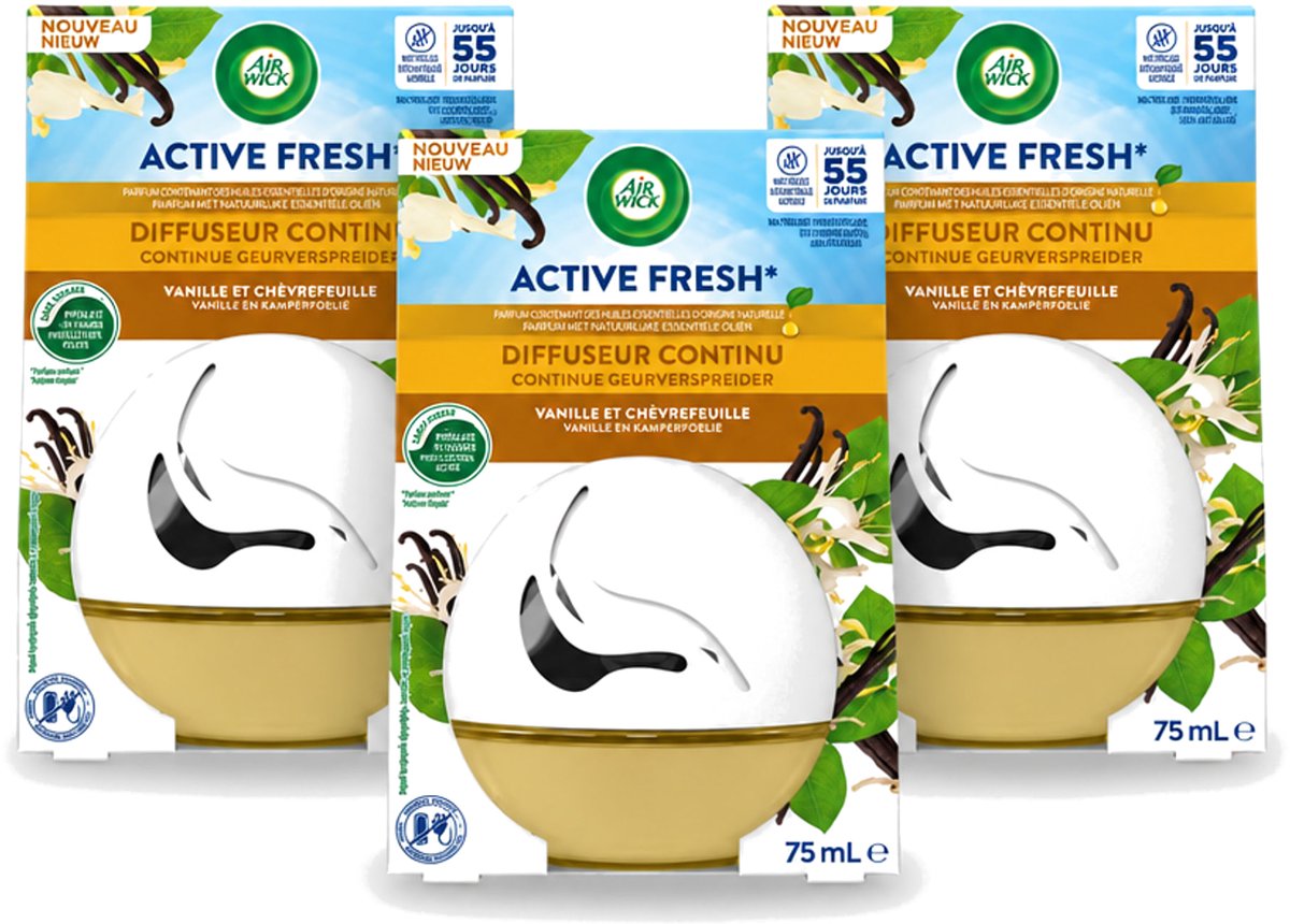 3 x Air Wick Decosphere - Luchtverfrisser - Vanille & Kamperfoelie - 75ml - Bulkverpakking - 3 stuks