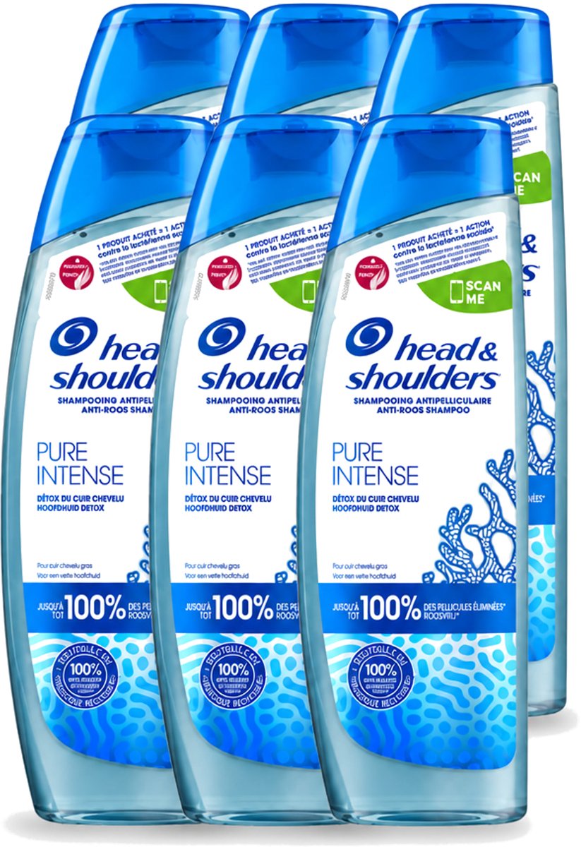 6 x Head & Shoulders - Anti-Roos Shampoo - Pure Intense - Hoofdhuid Detox - 250 ml - Voordeelverpakking - 6 stuks