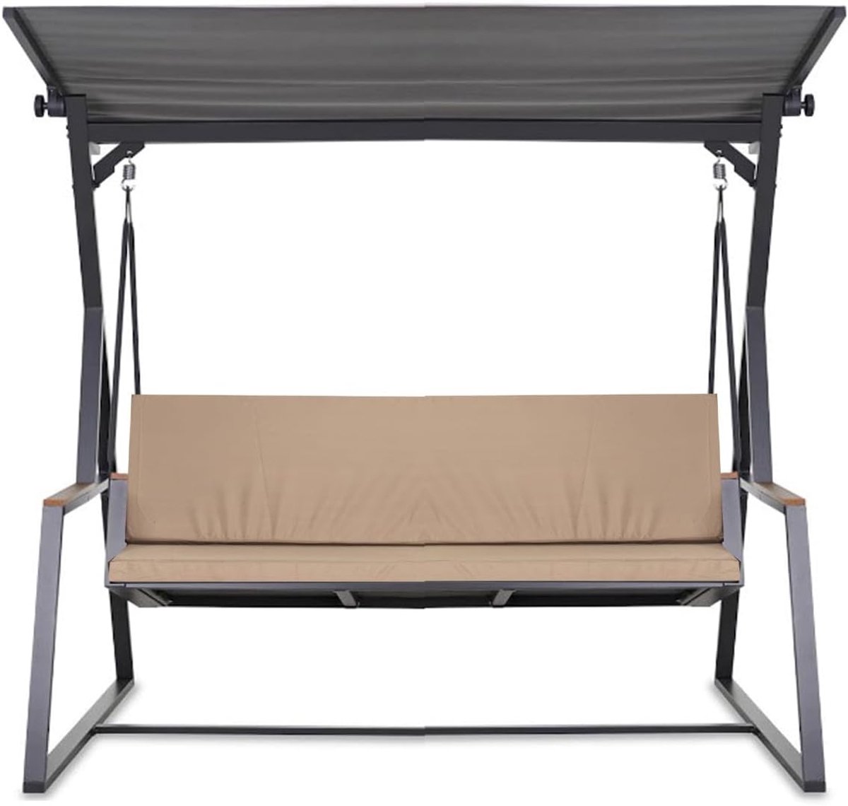 Schommelbank, 7 cm dik, zit- en rugkussen, afneembare overtrek, omkeerbaar, tuinkussenset (beige, 150 x 60 x 50 cm)