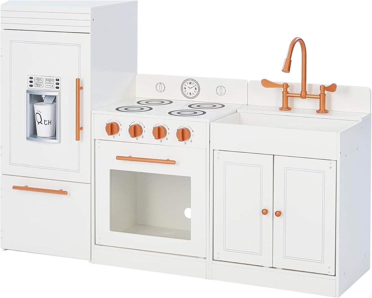 Kids Groot Modern Houten Speelkeuken Met Accessoires - Kinderspeelgoed - Rollenspel Speelgoed - Wit & Rose Goud