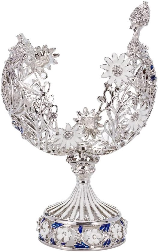 Danila-souvenirs Faberge-stijl gesneden ei met Bloemen en Vlinder 16,5 cm zilverkleur — afbeelding 4