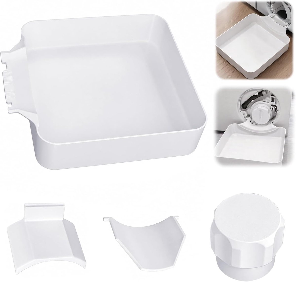 2 stuks wasmachine-opvangbak, zuiver wit, 12 × 12 × 4,5 cm, afvoerbak met uitgietdesign tegen waterlekkage