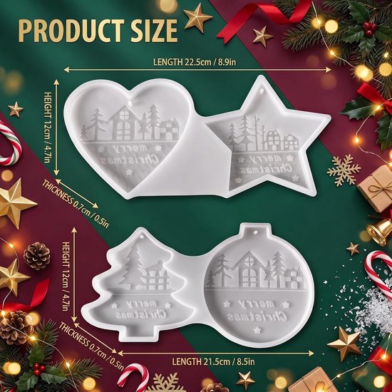 Vormen gietvormen Kerstmis, 4 stuks hanger siliconen vorm — afbeelding 2
