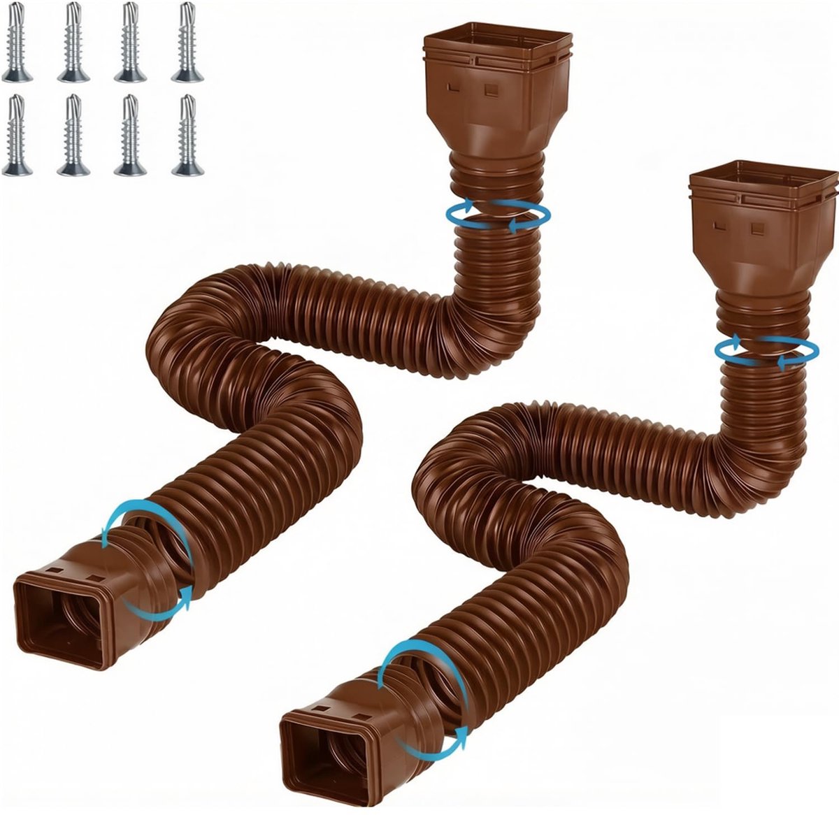 2 stuks opvouwbare flexibele dakgootconnectoren, adapter voor regenpijp, dakgootverlenging voor buiten, bruin