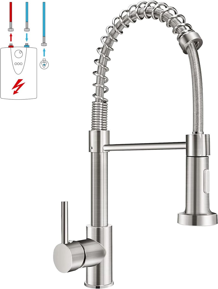 Tap Kitchen with Sprayer Extendible, Low Pressure Kitchen Faucet with 2 Water Jets, SUS304 Stainless Steel Fixture - ShopVlot