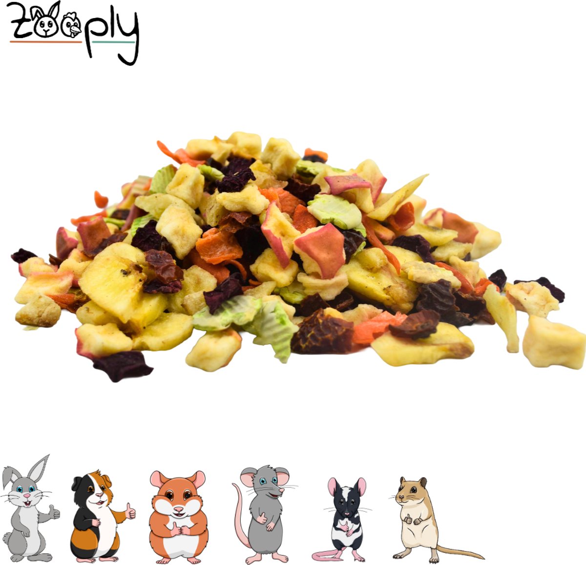 Zooply Groente & Fruitmix stukjes - Kruiden & Snacks - 100% natuurlijk - Voor konijnen & cavia's - 200 gram