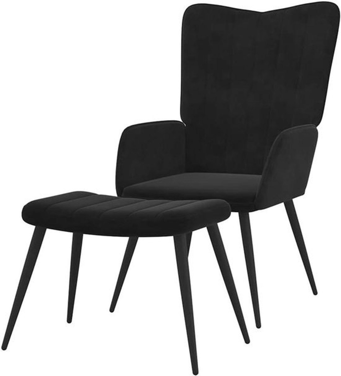 Relaxstoel met voetenbank - Fauteuil Loungestoel - Ontspannen Zitten - Geknoopt Rugleuning Design - 1 stuk - Zwart