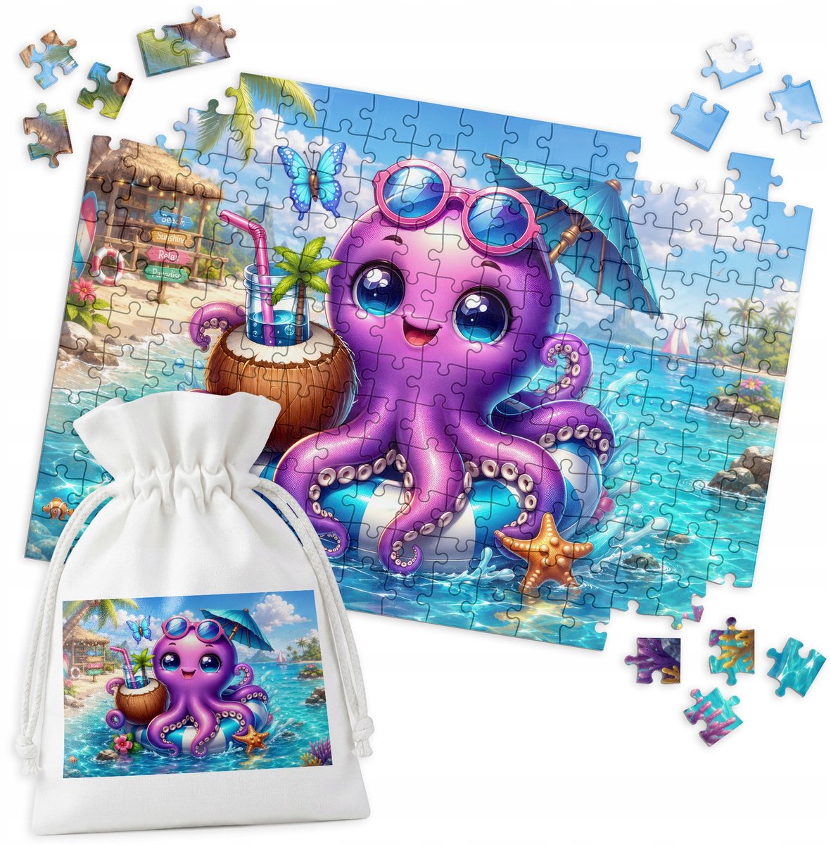 Merkloos Puzzel - Octopus met Zonnebril - 192 Stukjes